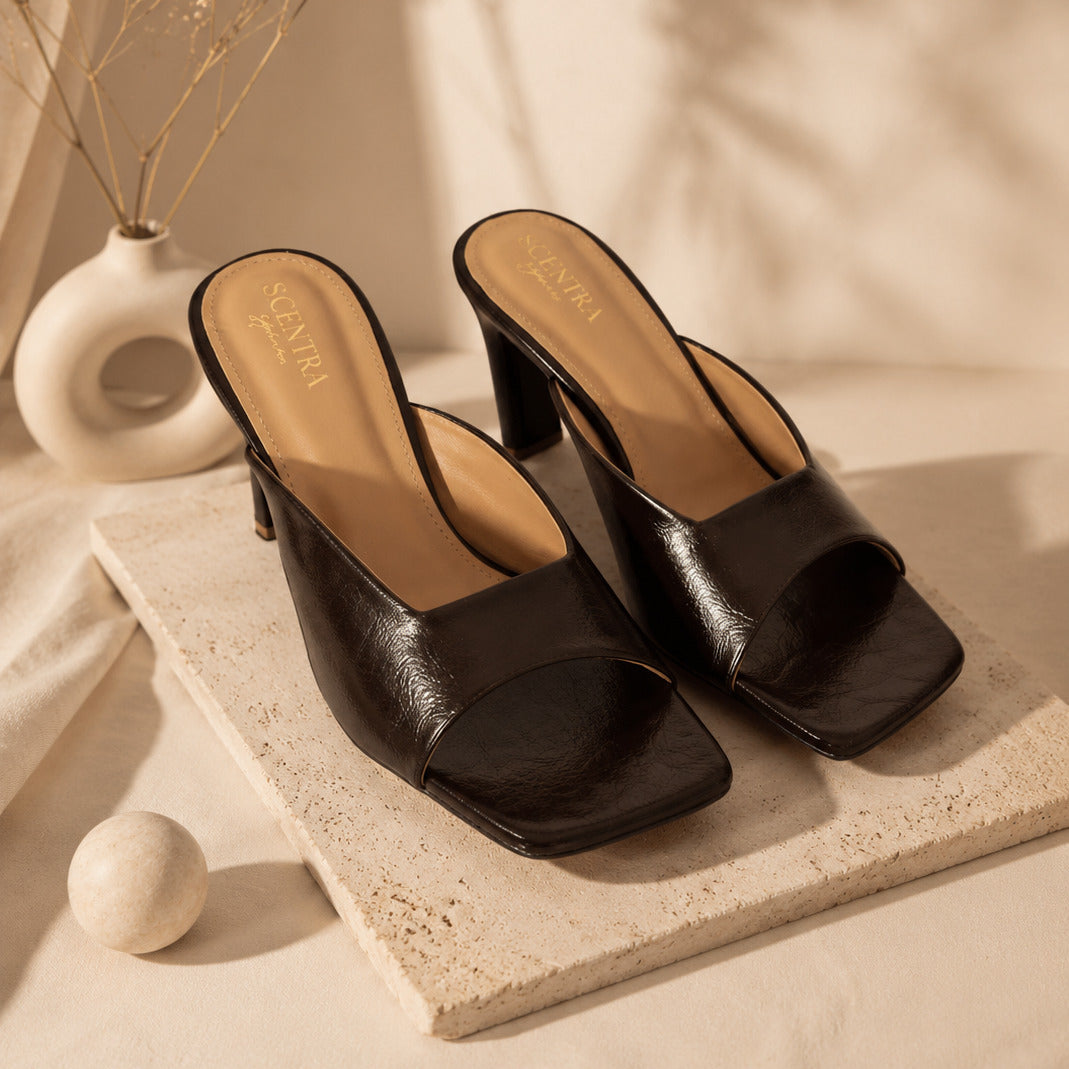 Noirette Sculpted Heel Mules