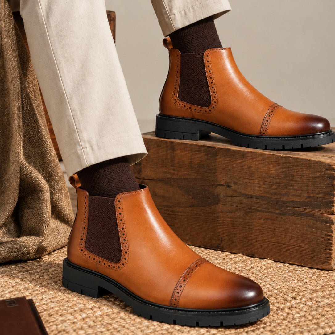 Brogue Cap-Toe Chelsea Boots