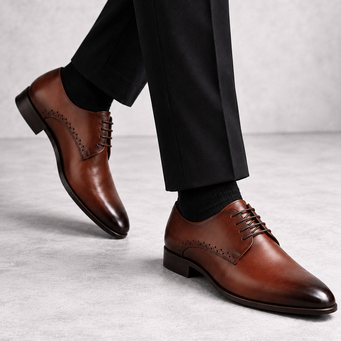 Brogue-Detail Lace-Up Derby Shoes