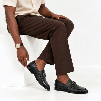 Croc-Embossed Horsebit Loafers