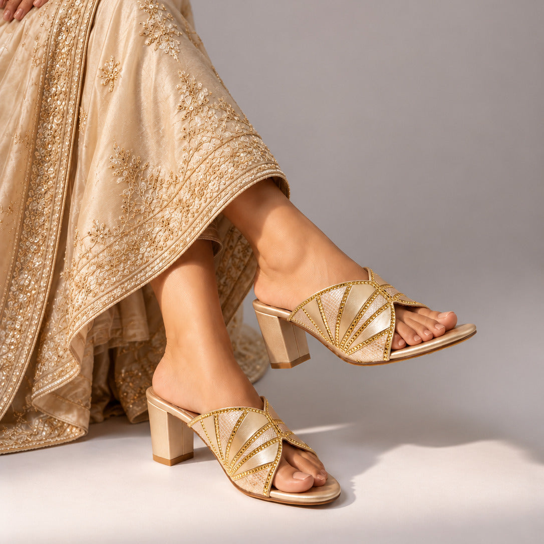 Elara Geometric Block Heel Mules