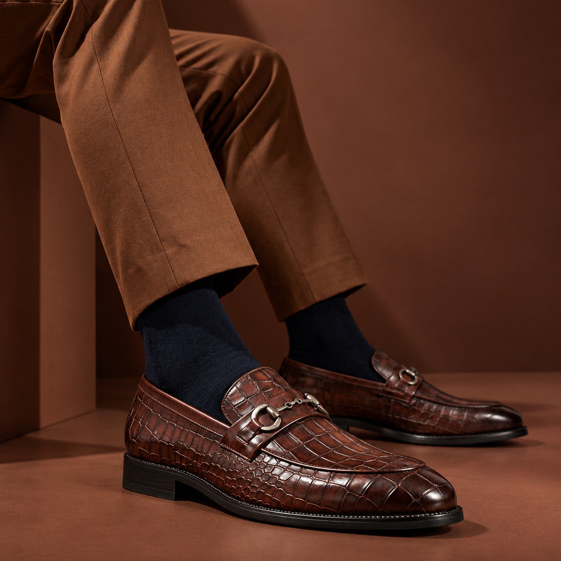 Croc-Embossed Horsebit Loafers