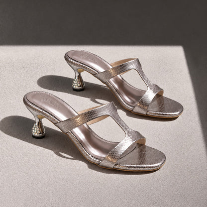 Aurelia Metallic Crystal Heel Mules