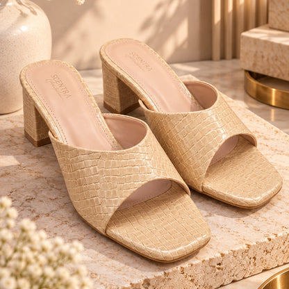 SCENTRA Spain Élan Croc-Textured Block Heel Mules