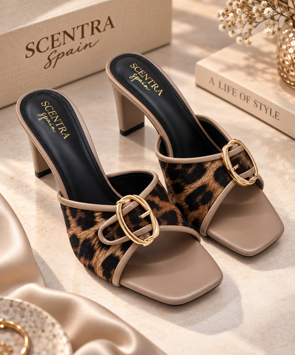 SCENTRA Spain Safari Royale – Leopard Print Sculpted Heel Mules
