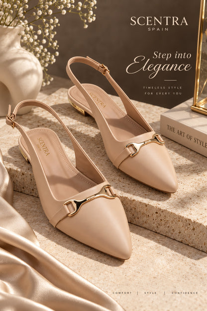 SCENTRA Spain Noir Versailles Pointed-Toe Slingback Flats