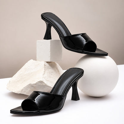Solenne High-Shine Sculpted Heel Mules