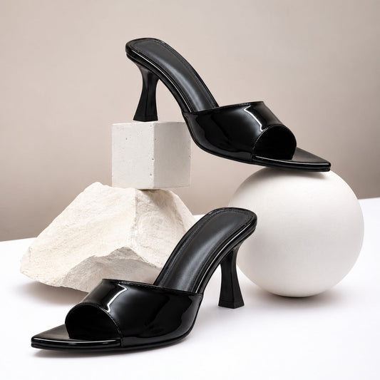 Solenne High-Shine Sculpted Heel Mules