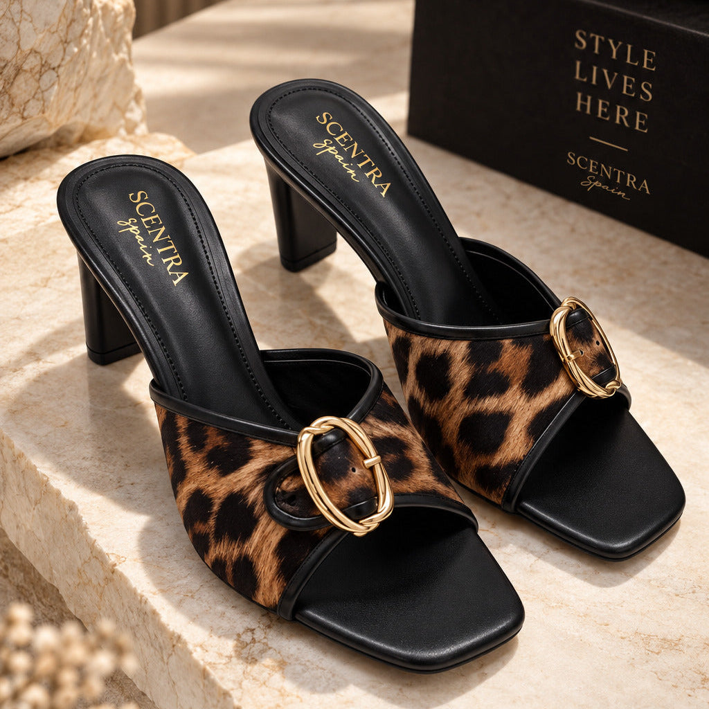SCENTRA Spain Safari Royale – Leopard Print Sculpted Heel Mules