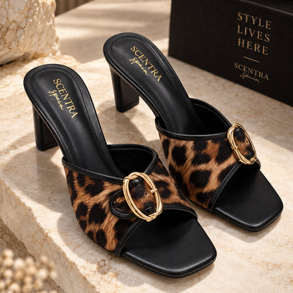 SCENTRA Spain Safari Royale – Leopard Print Sculpted Heel Mules