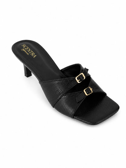 Elara Double-Buckle Heeled Mules