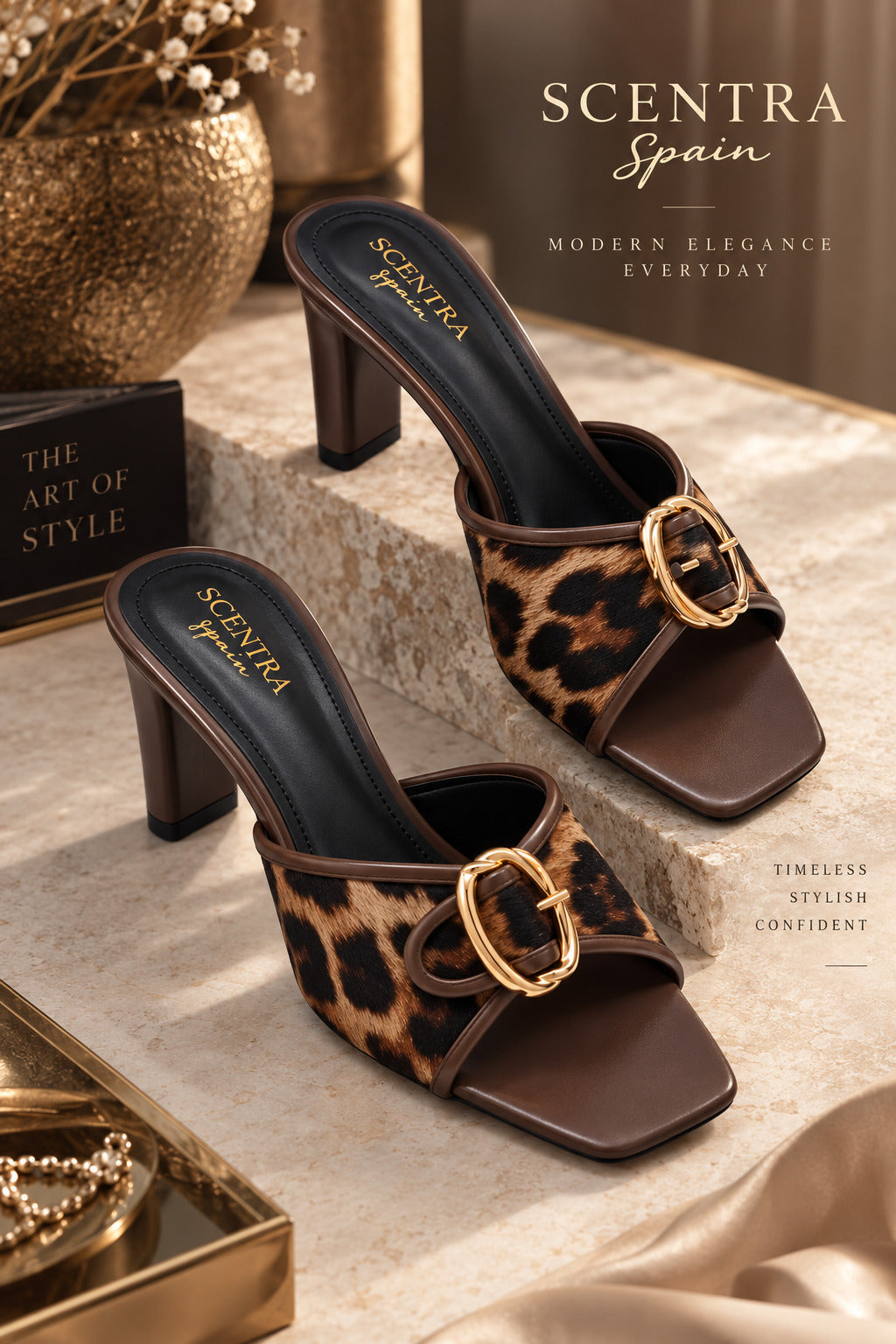 SCENTRA Spain Safari Royale – Leopard Print Sculpted Heel Mules