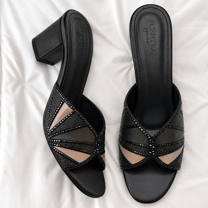 Elara Geometric Block Heel Mules
