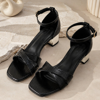 SCENTRA Spain Shimmer Block Heel Sandals