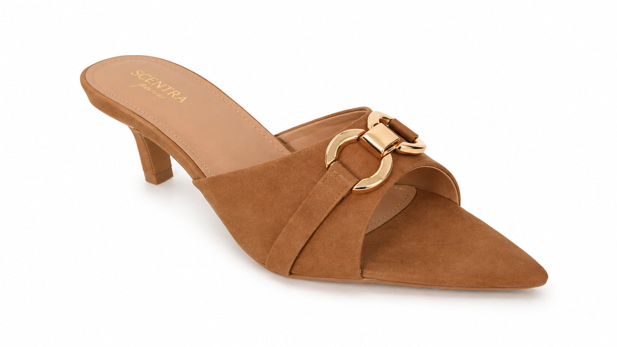 Vittoria Horsebit Pointed-Toe Kitten Heel Mules