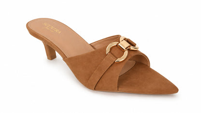 Vittoria Horsebit Pointed-Toe Kitten Heel Mules