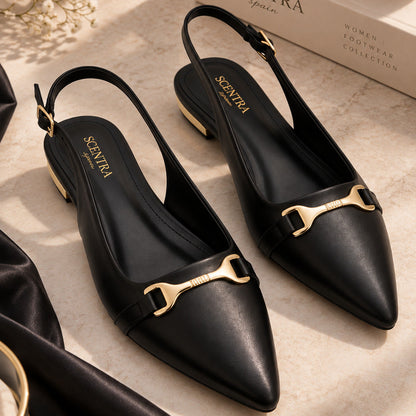 SCENTRA Spain Noir Versailles Pointed-Toe Slingback Flats