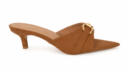 Vittoria Horsebit Pointed-Toe Kitten Heel Mules