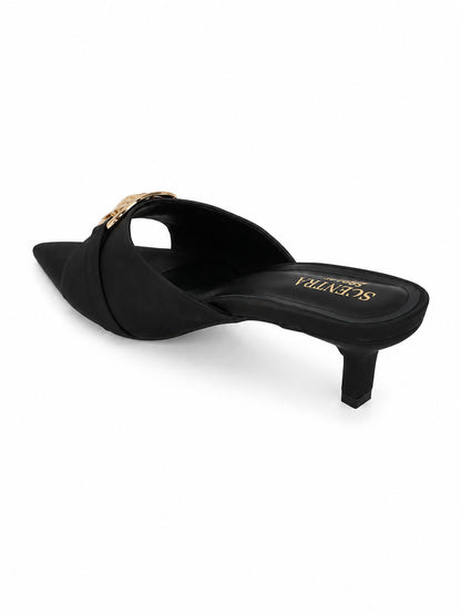 Vittoria Horsebit Pointed-Toe Kitten Heel Mules