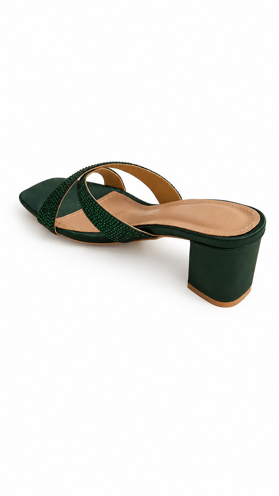 Emerald Glam Cross-Strap Heels