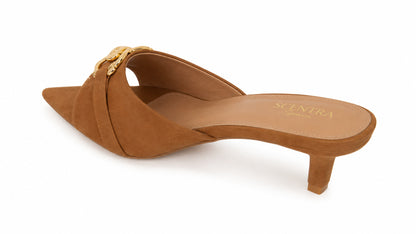 Vittoria Horsebit Pointed-Toe Kitten Heel Mules