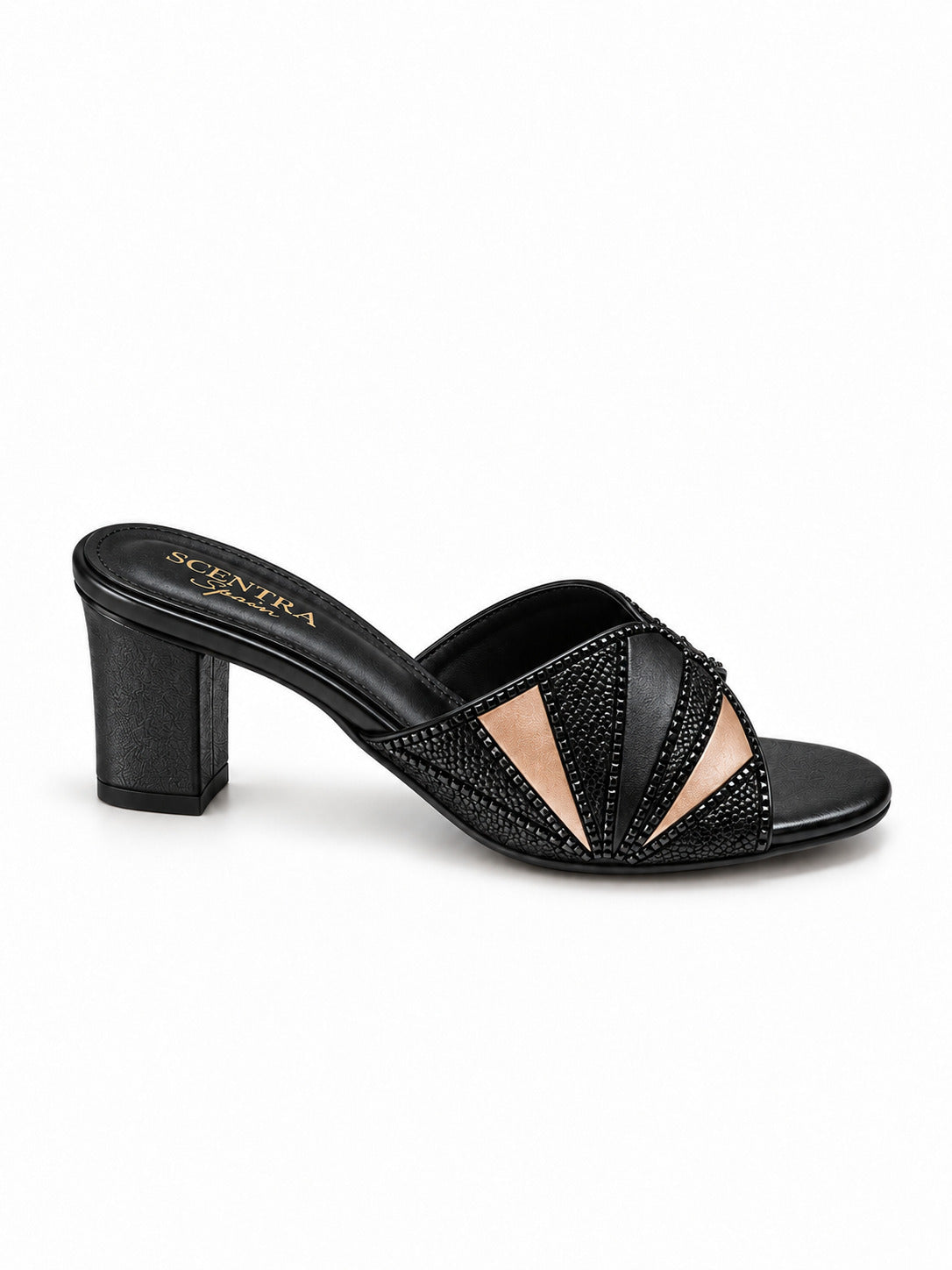 Elara Geometric Block Heel Mules