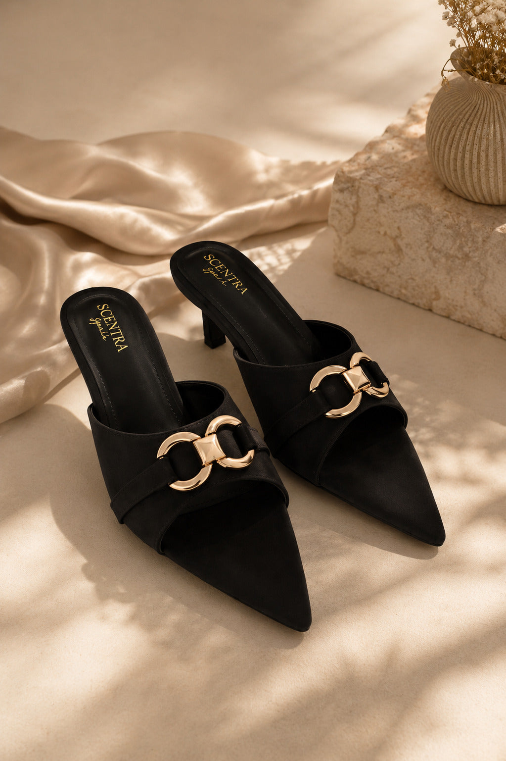 Vittoria Horsebit Pointed-Toe Kitten Heel Mules
