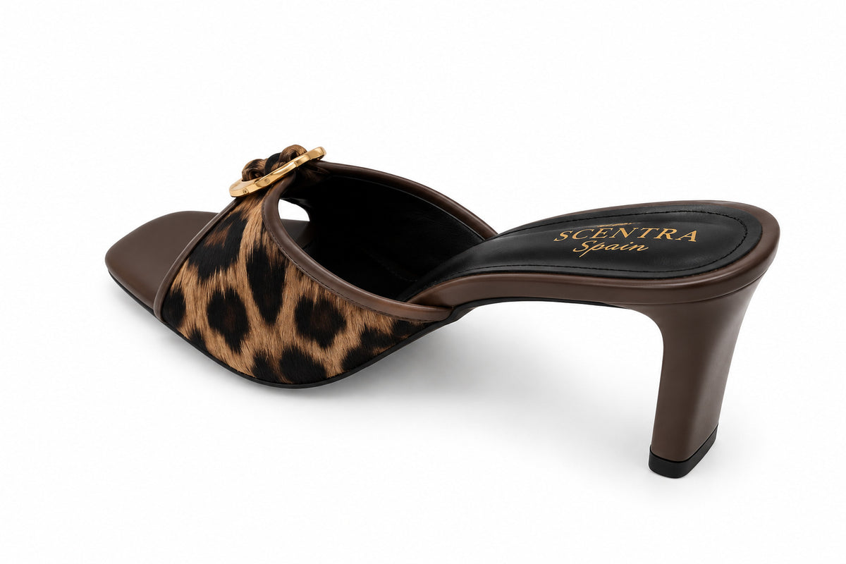 SCENTRA Spain Safari Royale – Leopard Print Sculpted Heel Mules