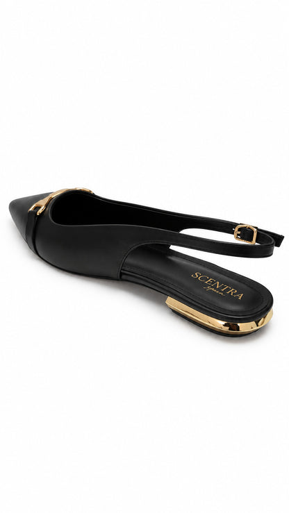 SCENTRA Spain Noir Versailles Pointed-Toe Slingback Flats