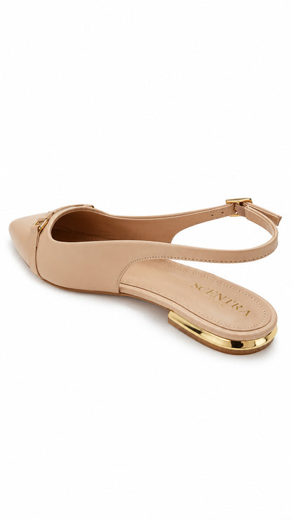 SCENTRA Spain Noir Versailles Pointed-Toe Slingback Flats
