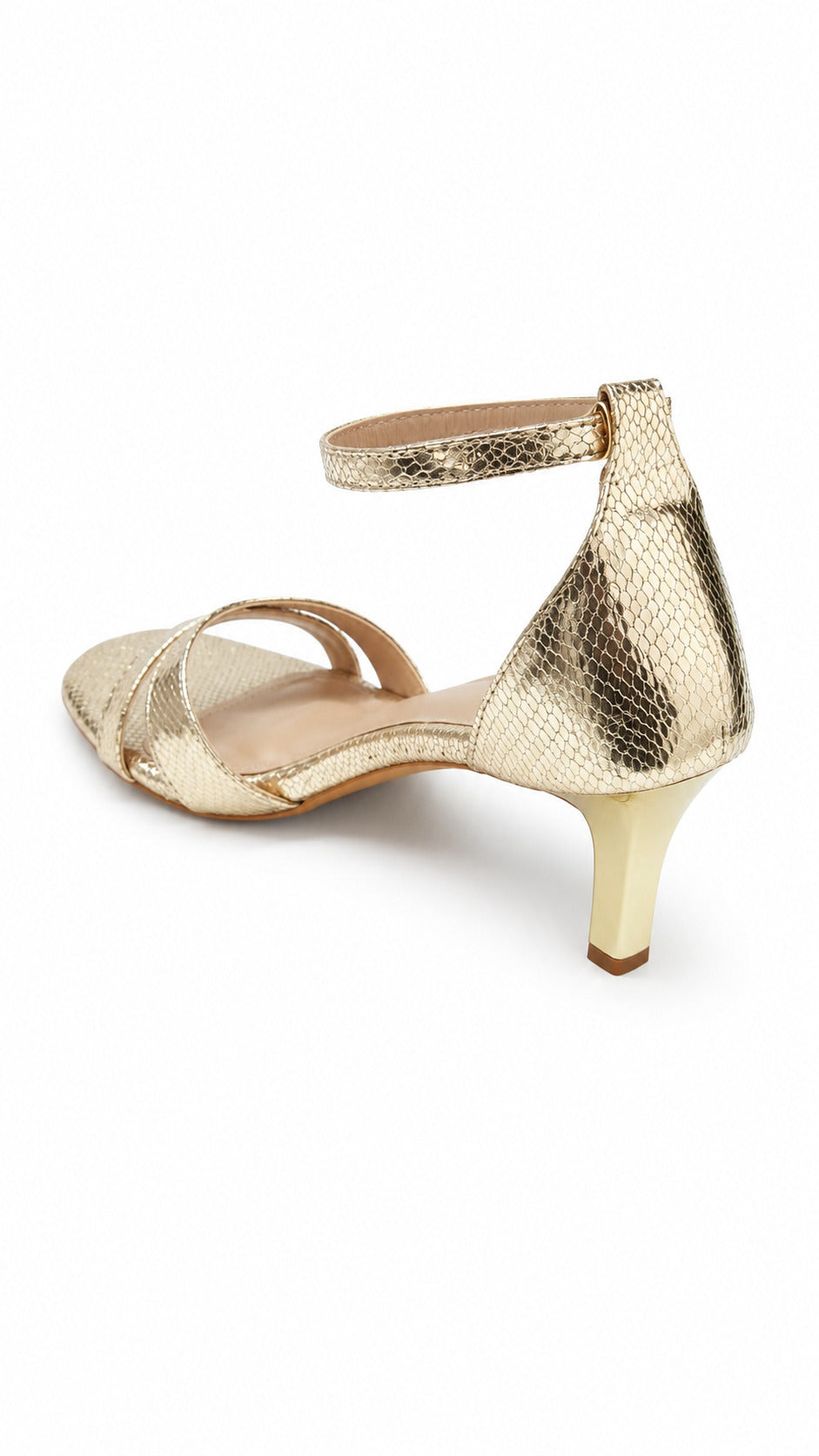 SCENTRA Spain Serpentine Luxe Metallic Strappy Heels