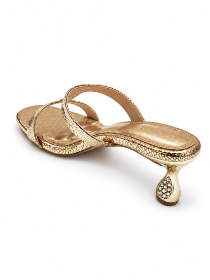 Aurelia Metallic Crystal Heel Mules