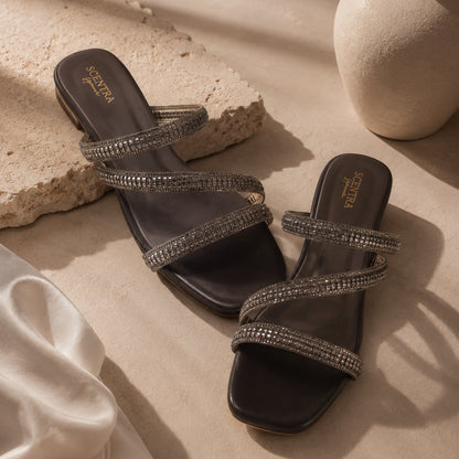 Scintilla Crystal Strappy Block Heel Sandals