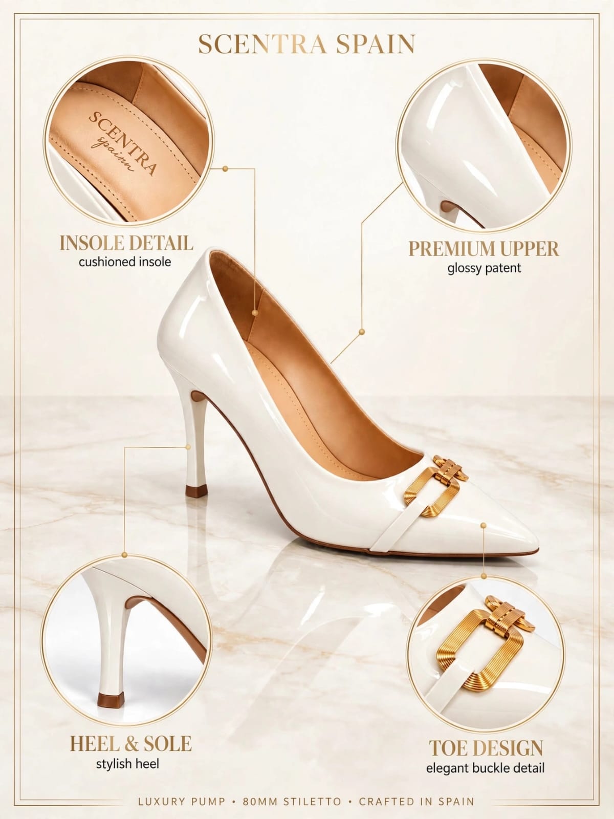 Éclat Noir Gold-Accent Patent Stiletto Pumps