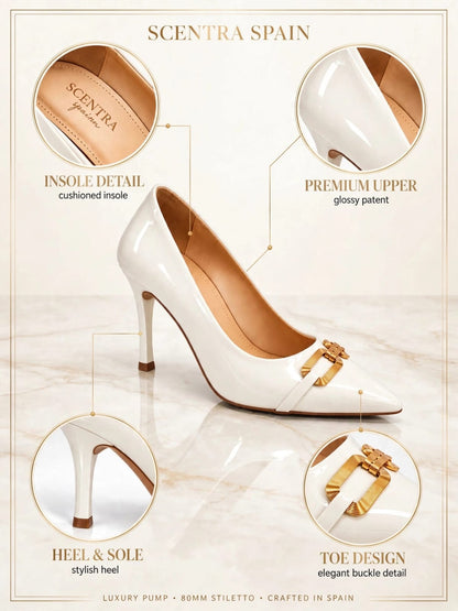Éclat Noir Gold-Accent Patent Stiletto Pumps