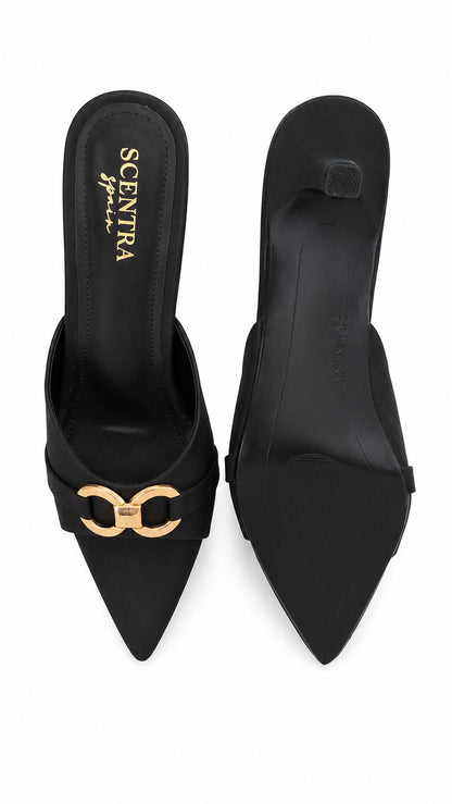 Vittoria Horsebit Pointed-Toe Kitten Heel Mules