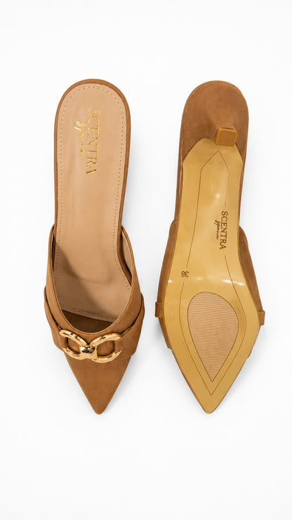 Vittoria Horsebit Pointed-Toe Kitten Heel Mules