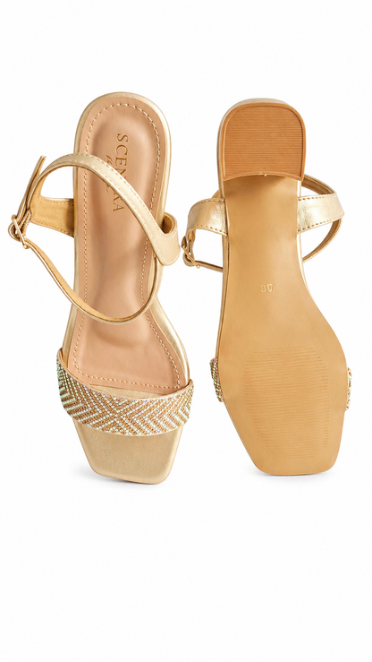 Black and Gold Falt Sandal