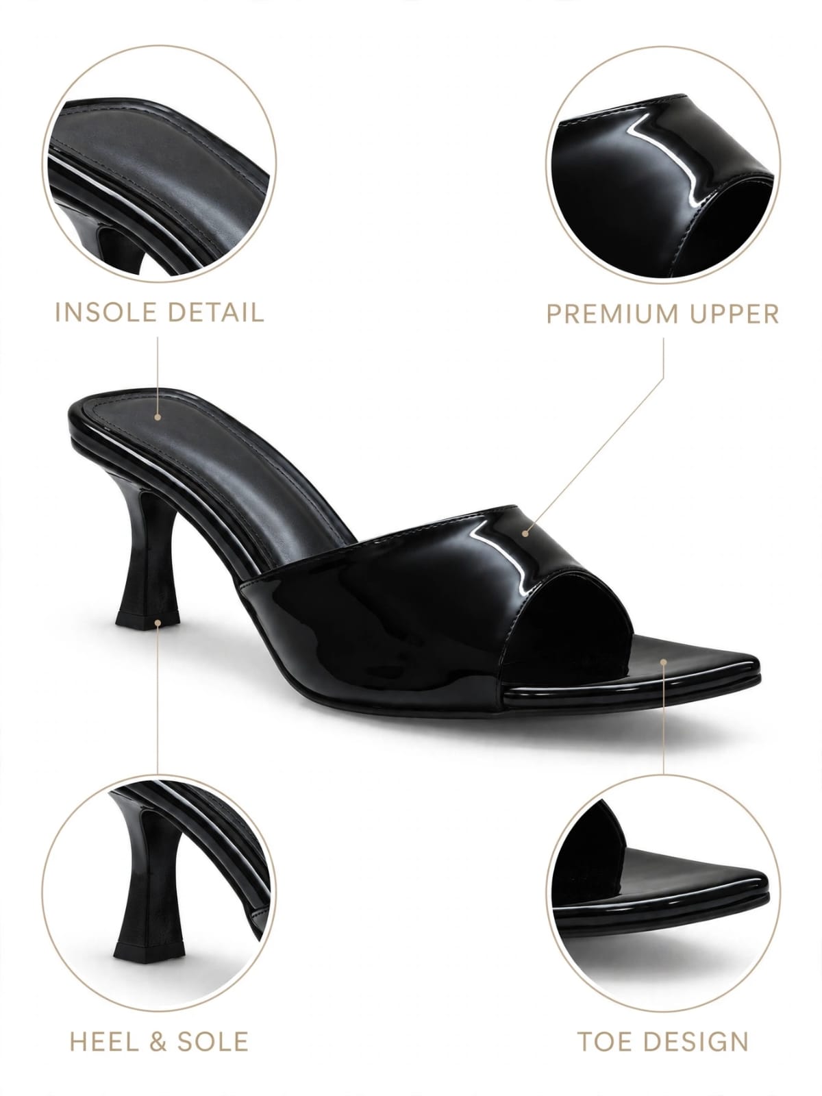 Solenne High-Shine Sculpted Heel Mules