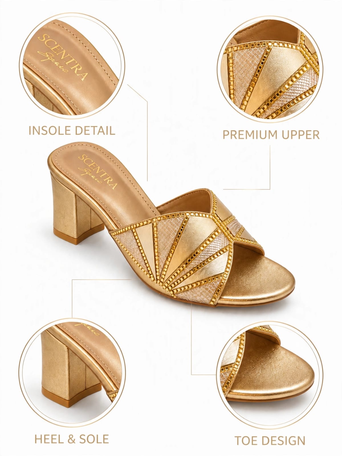 Elara Geometric Block Heel Mules