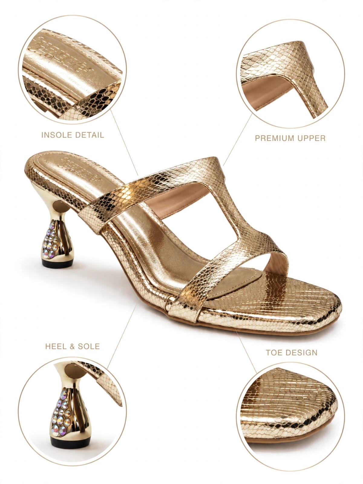 Aurelia Metallic Crystal Heel Mules