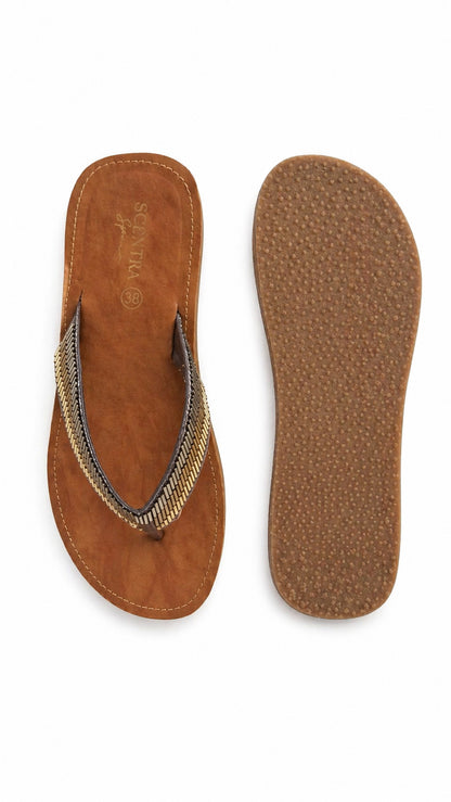 Grey Synthetic T-Strap Sandal
