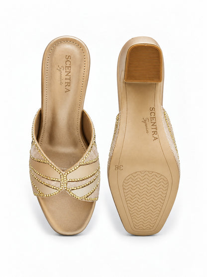 Elara Geometric Block Heel Mules