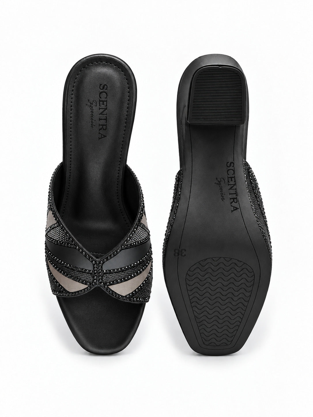 Elara Geometric Block Heel Mules