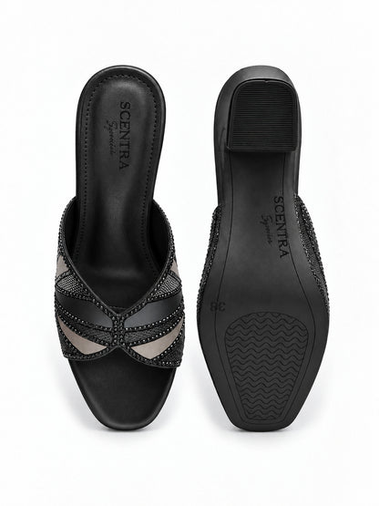 Elara Geometric Block Heel Mules