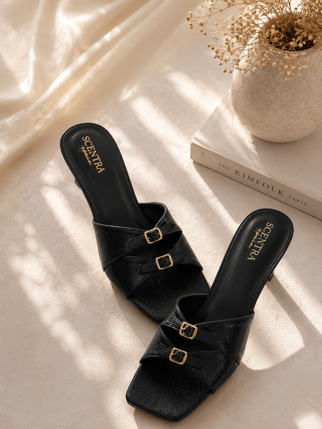 Elara Double-Buckle Heeled Mules