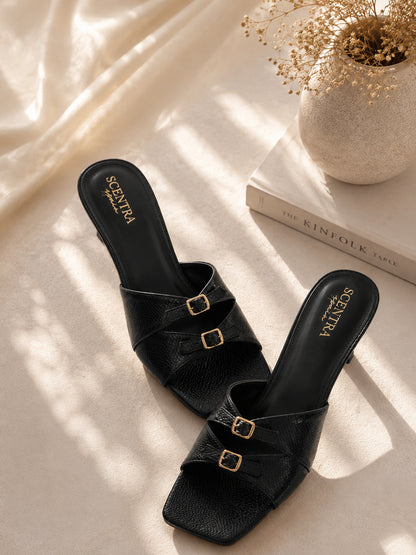 Elara Double-Buckle Heeled Mules