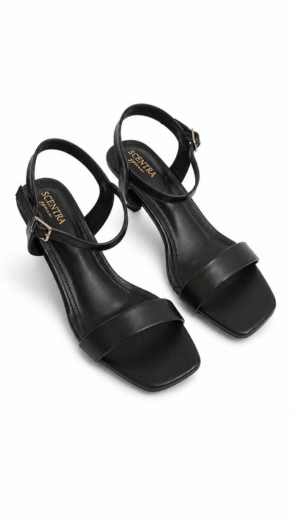 Aurelia Nude and Black Ankle Strap Heels