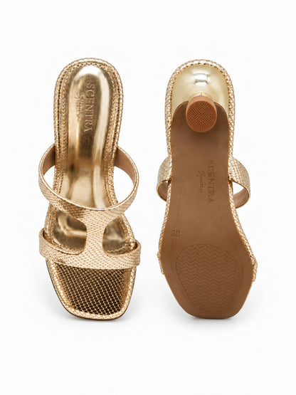 Aurelia Metallic Crystal Heel Mules