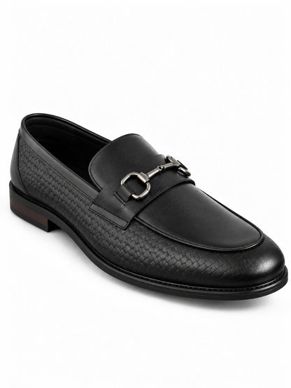 Black Woven-Effect Horsebit Loafers